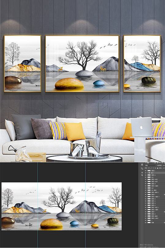 麋鹿装饰画晶瓷画转运石-众图网