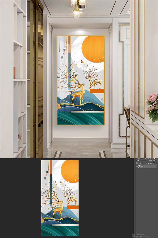 几何麋鹿装饰画玄关-众图网