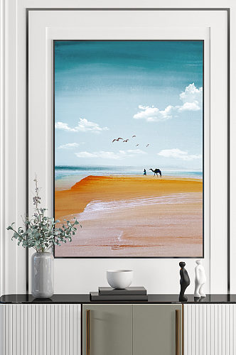 手绘沙漠骆驼风景画