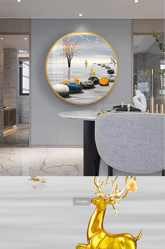 麋鹿转运石装饰画-众图网