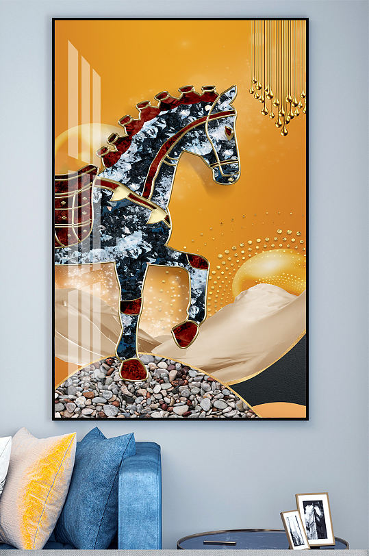 珐琅彩骏马装饰画-众图网