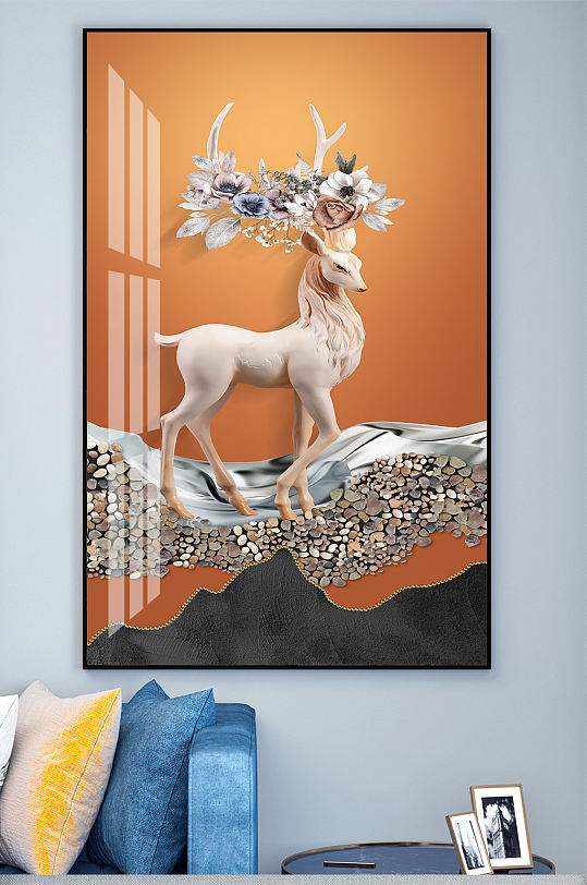 玉雕麋鹿鹿缘装饰画
