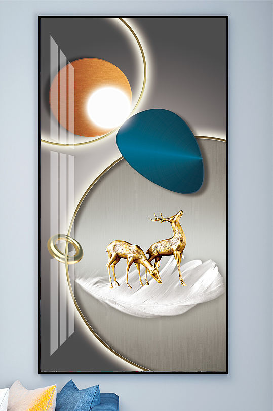 金色麋鹿抽象几何装饰画