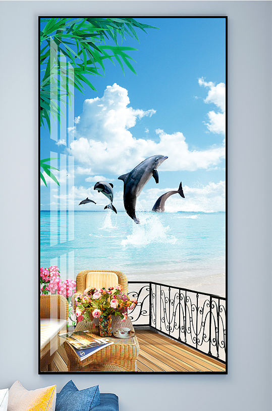 海豚沙滩阳台装饰画