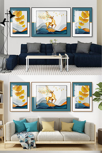 麋鹿银杏叶装饰画晶瓷画