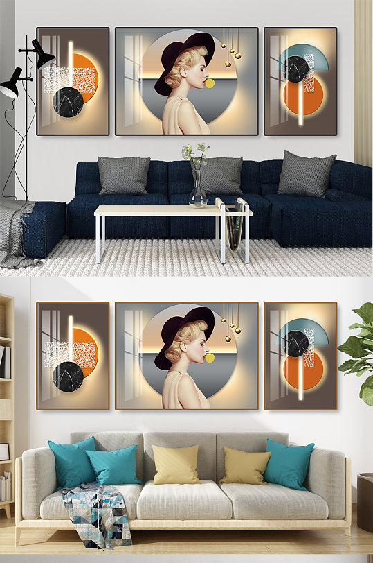 美女装饰画抽象立体几何-众图网
