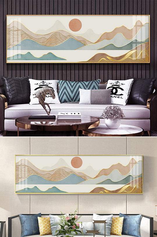 抽象线条金色山水装饰画-众图网