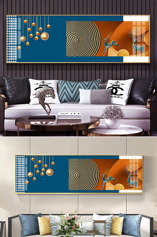 麋鹿几何金色几何装饰画-众图网