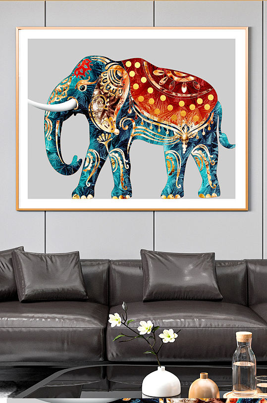 珐琅彩大象装饰画