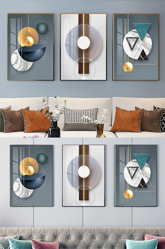 抽象立体几何三联画-众图网