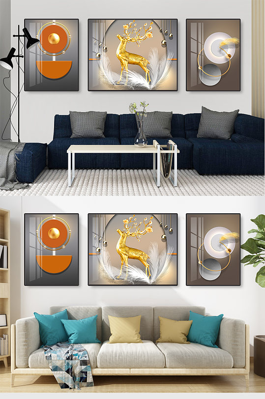 麋鹿羽毛立体几何装饰画-众图网