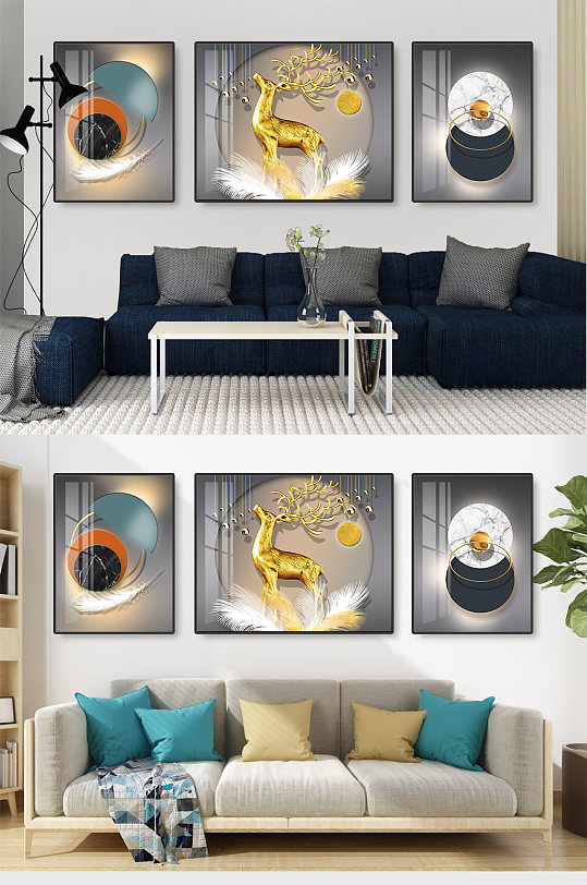 麋鹿几何立体羽毛装饰画-众图网