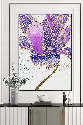 金色线条紫色花卉装饰画