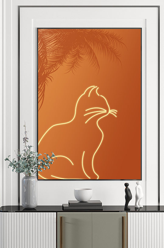 抽象线条猫咪装饰画