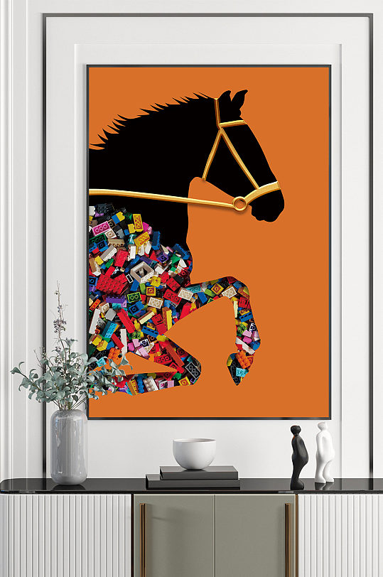 抽象卡通骏马装饰画-众图网