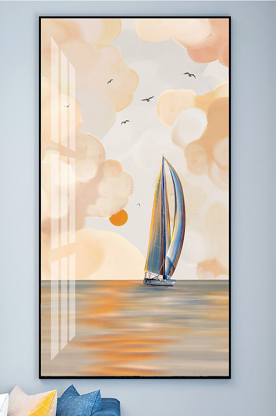 手绘帆船一帆风顺装饰画