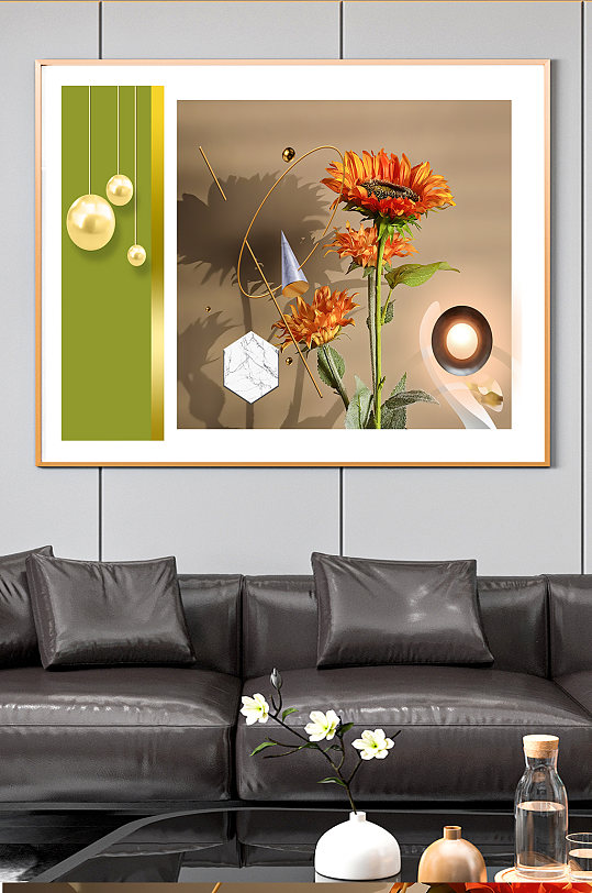 向日葵立体几何装饰画-众图网