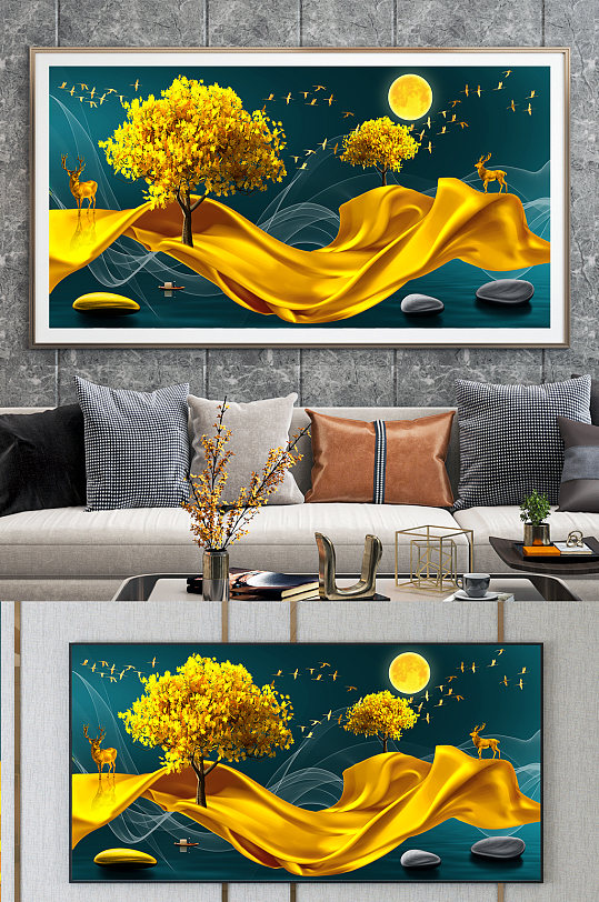 麋鹿发财树晶瓷图片-麋鹿发财树晶瓷素材下载-众图网