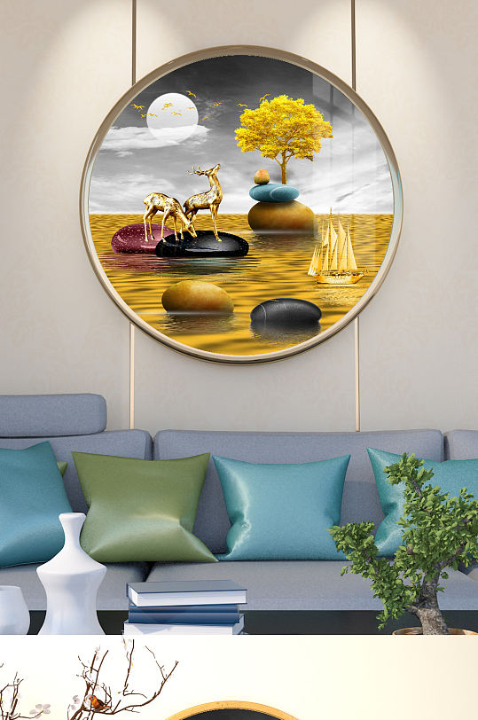 麋鹿石来运转装饰画