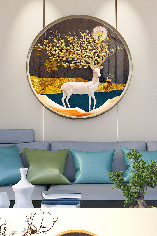 麋鹿金色装饰画玄关-众图网