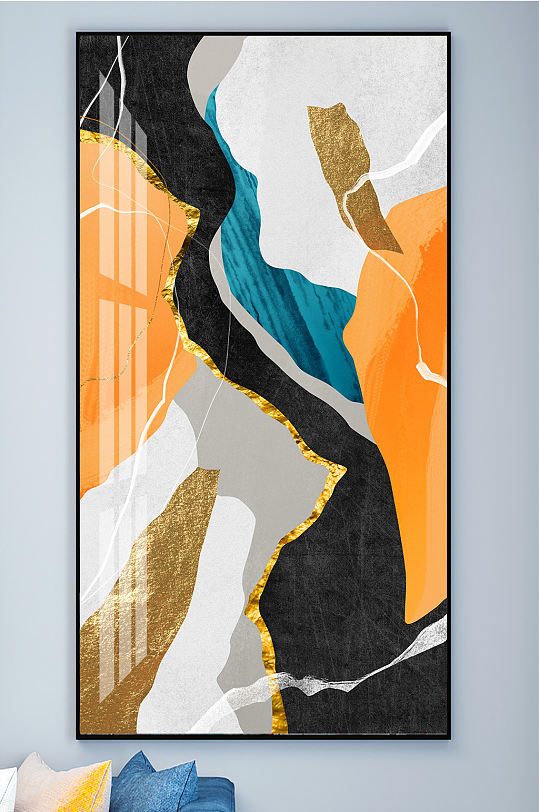 抽象色块线条纹理装饰画-众图网