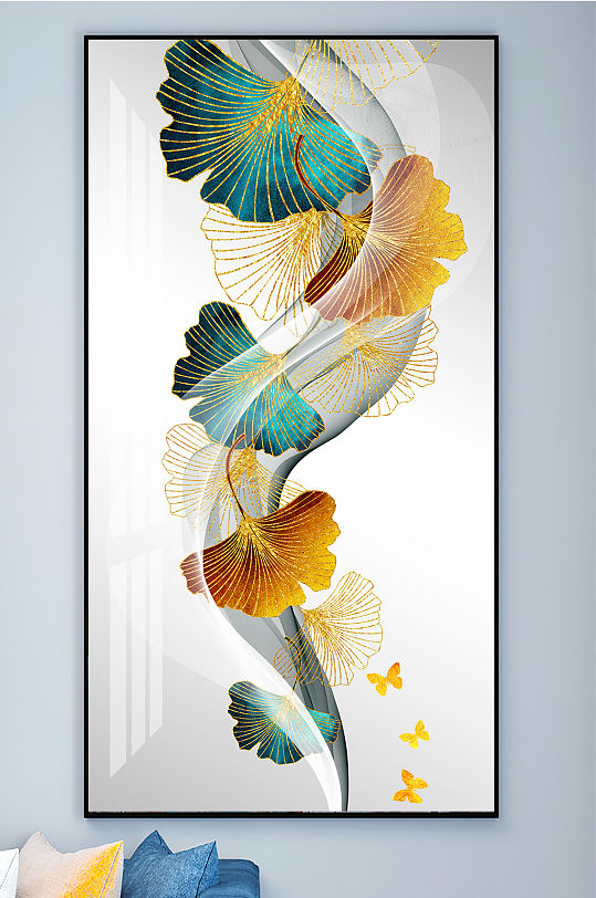 银杏叶飘带装饰画玄关