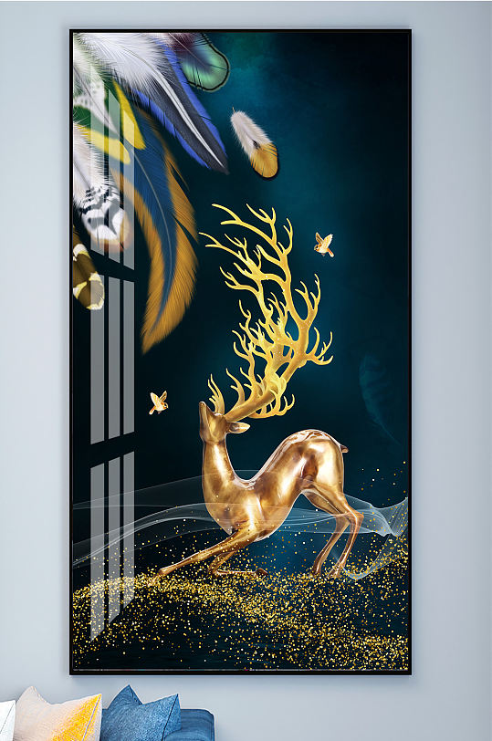 麋鹿羽毛装饰画玄关-众图网