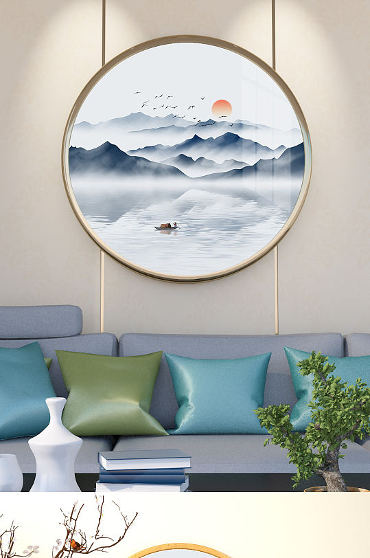 中式禅意意境山水玄关-众图网