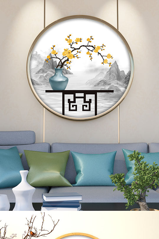 中式禅意意境山水玄关-众图网