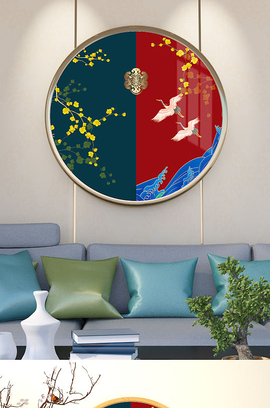 花鸟仙鹤中式装饰画-众图网