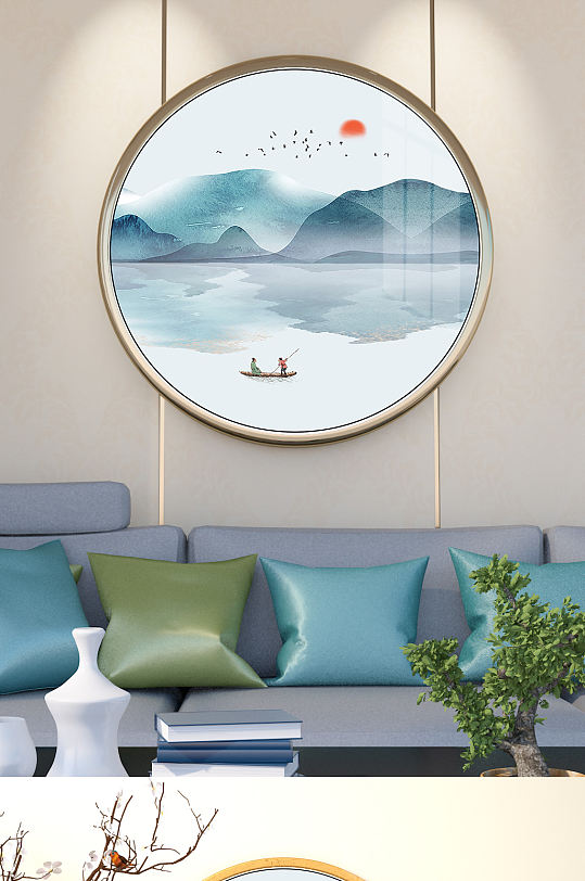 意境山水禅意圆形玄关-众图网