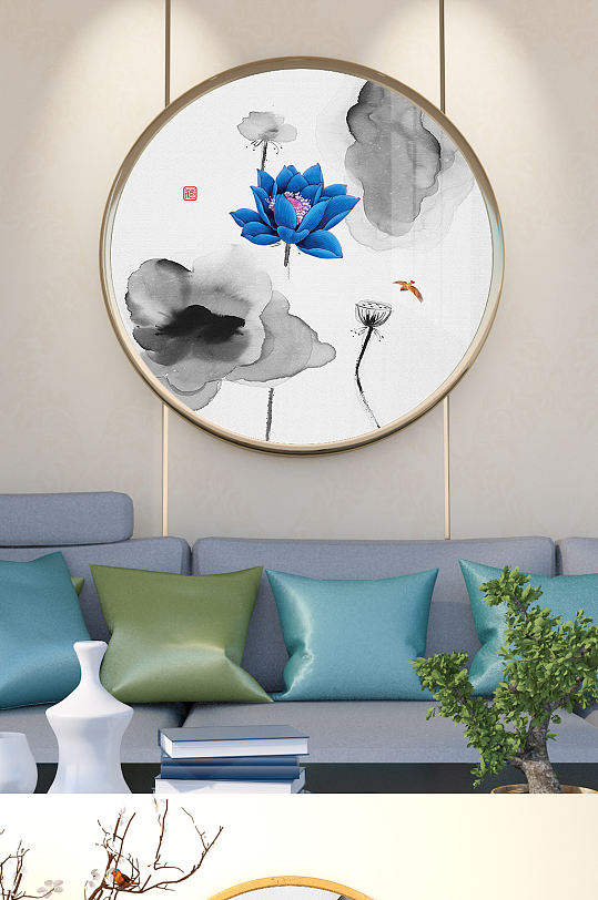 清荷墨韵荷花装饰画-众图网