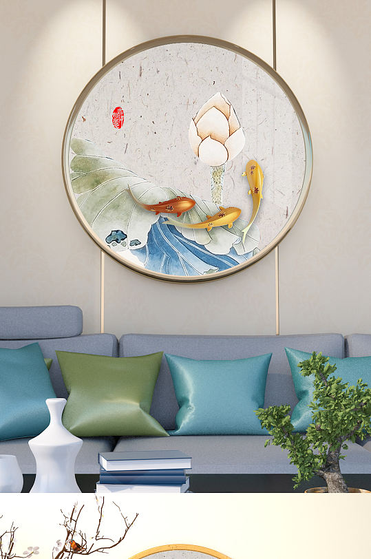 鲤鱼清荷墨韵荷花装饰画-众图网