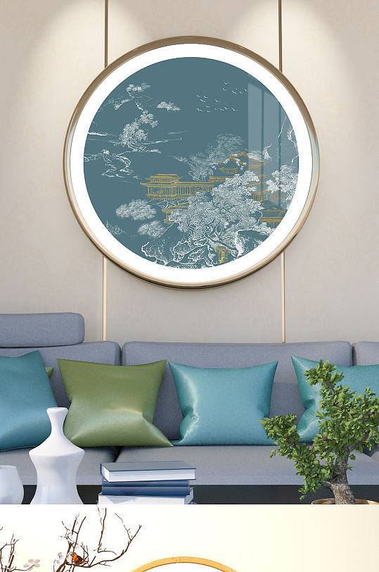 中式线条山水意境装饰画-众图网