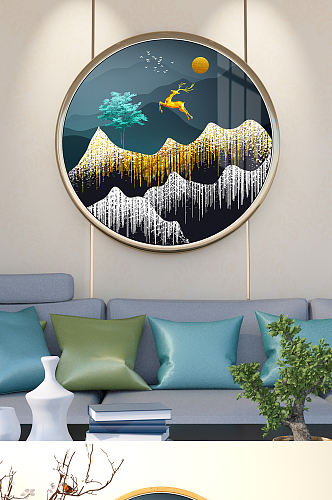 金色麋鹿线条山水装饰画