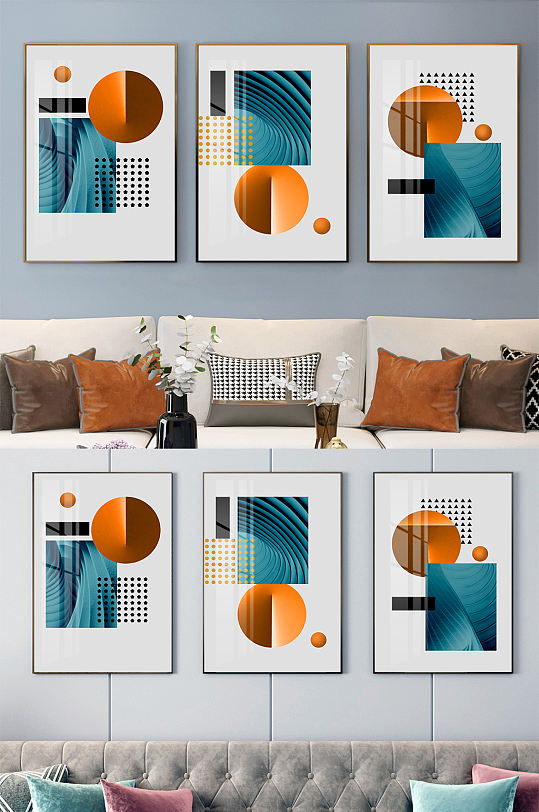 抽象艺术几何色块图形组合装饰画-众图网