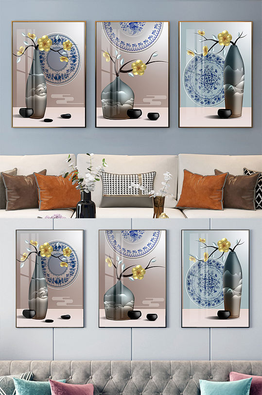 中式花瓶花卉装饰画-众图网
