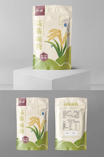 高筋小麦面粉粗粮农产品包装袋设计