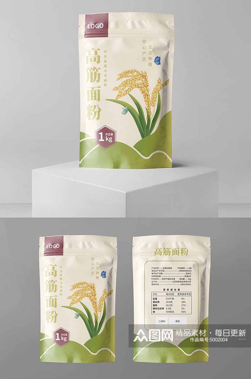 高筋小麦面粉粗粮农产品包装袋设计素材