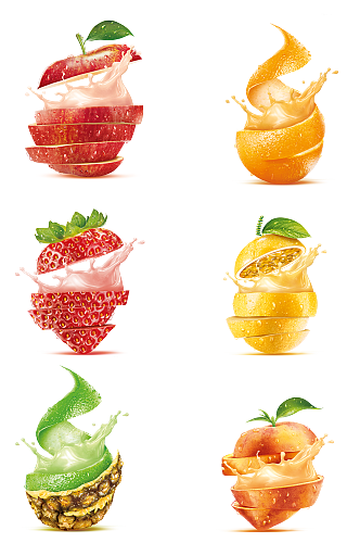 水果切片喷溅草莓橘子苹果芒果橙子