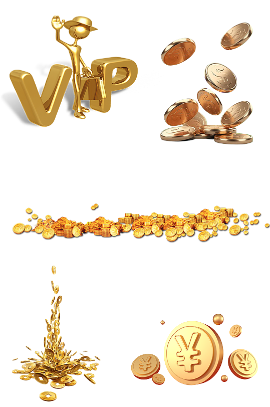 一堆金币元素撒金币金色硬币vip