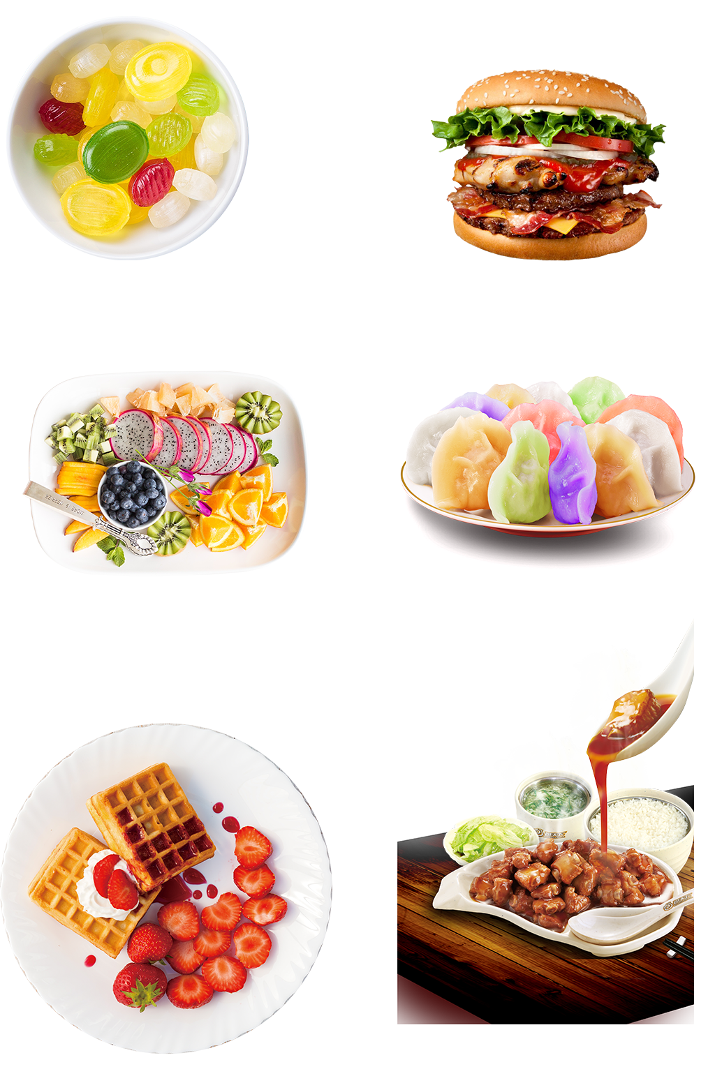 沙拉面包饺子汉堡饭店宣传素材免扣png素材