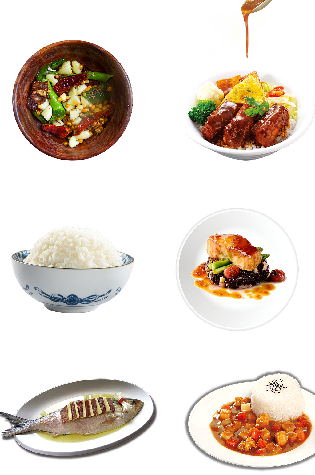 菜谱炒菜饭店宣传单素材烧鸭鱼米饭png素材