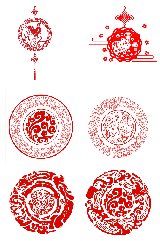 中式花纹窗花剪纸喜庆中国结免扣png