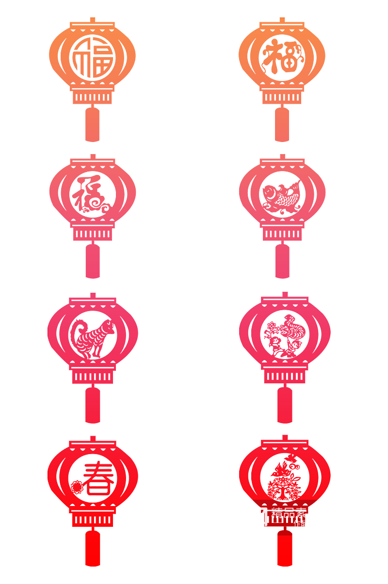 中国风窗花古典灯笼免扣png喜庆素材