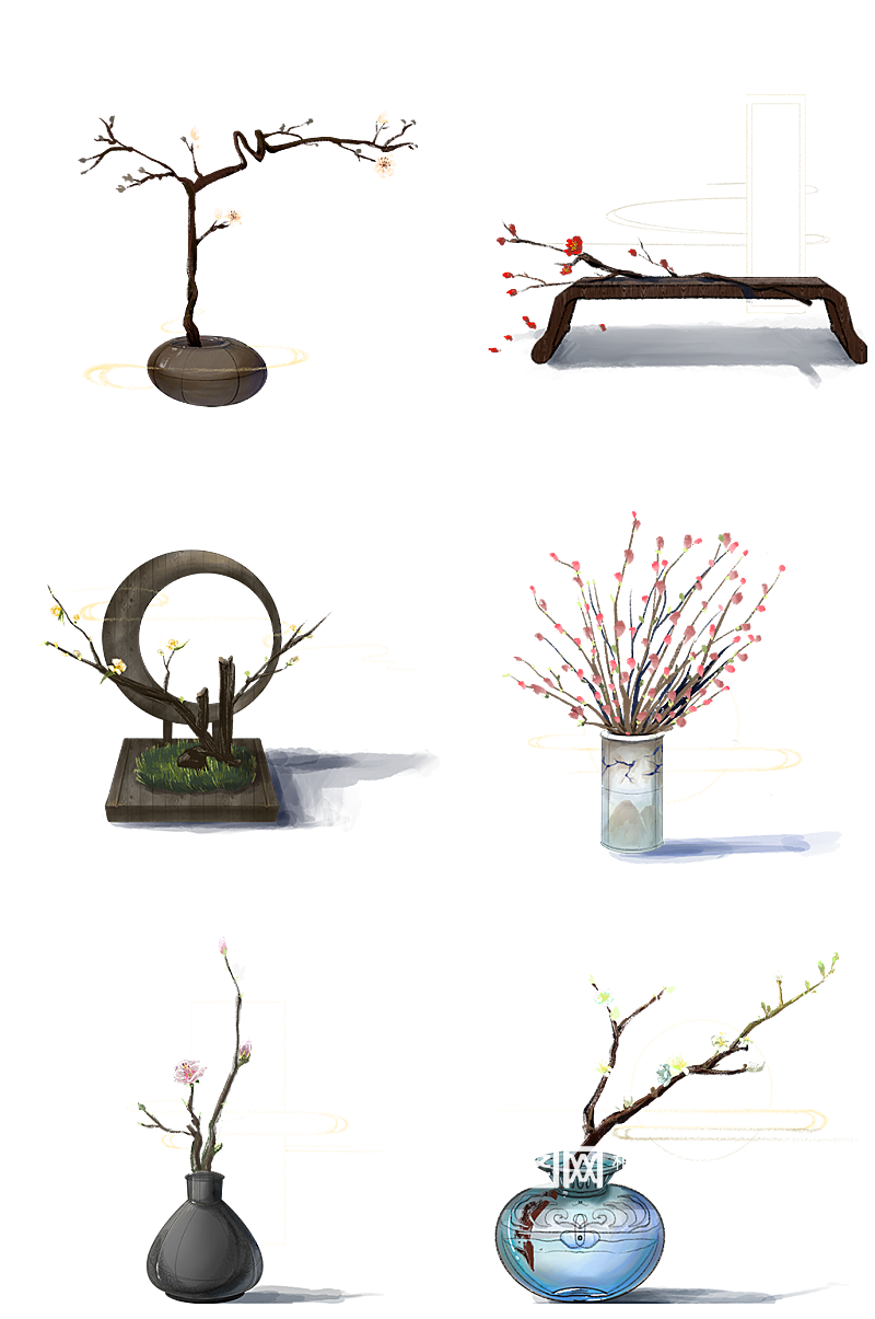中式装饰古风桌面摆设盆栽绿植png素材