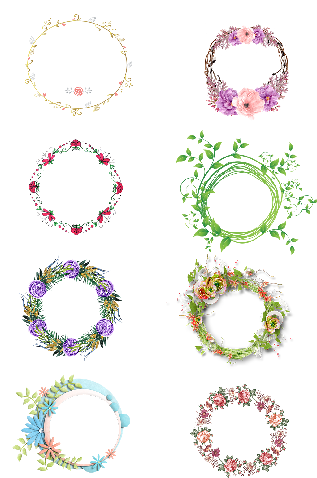 花卉花圈圆环鲜花对话框画册相框png素材