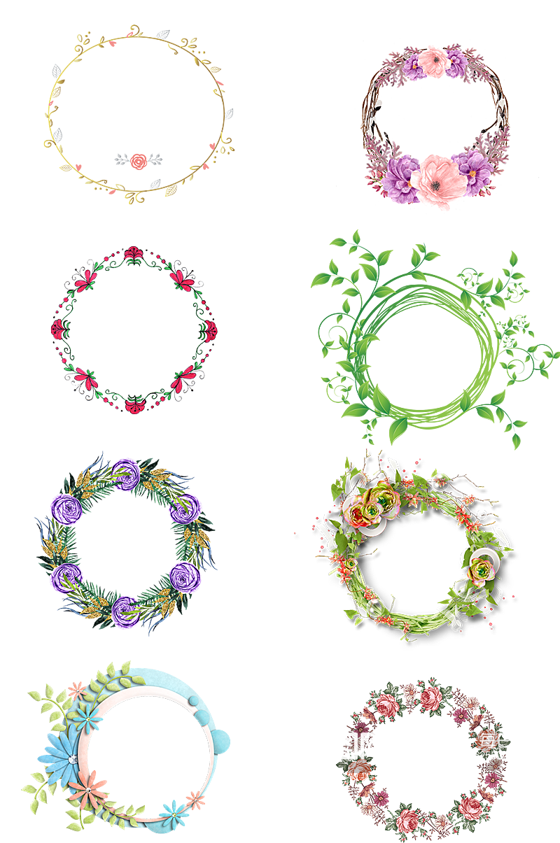 花卉花圈圆环鲜花对话框画册相框png素材