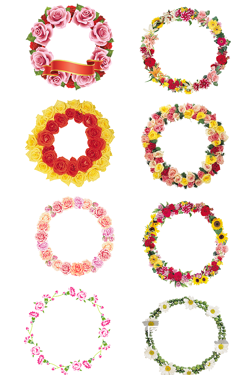 花环鲜花花卉玫瑰情人节相册边框装饰免扣素材