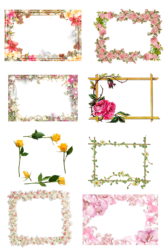 相册边框照片装饰鲜花花卉框免扣png